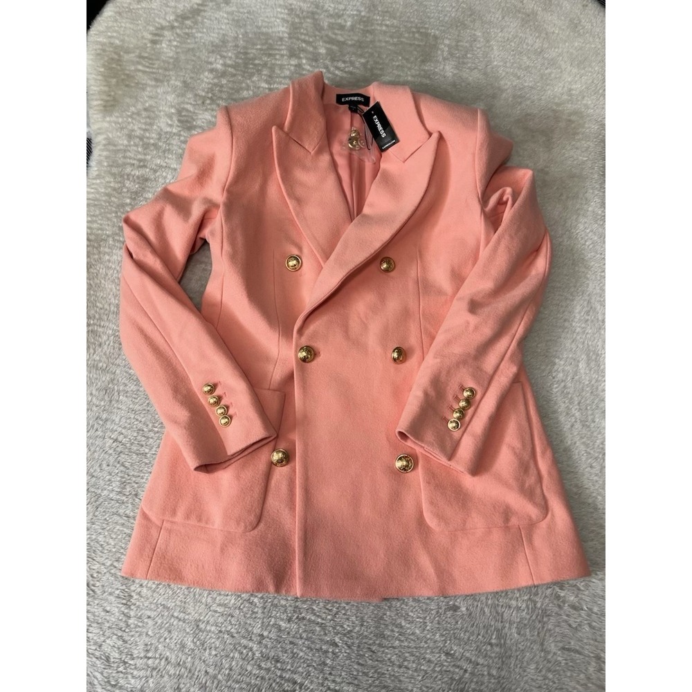 New Express Womens Pink Double‎ Breast Peacoat Size Small Gold Button NWT